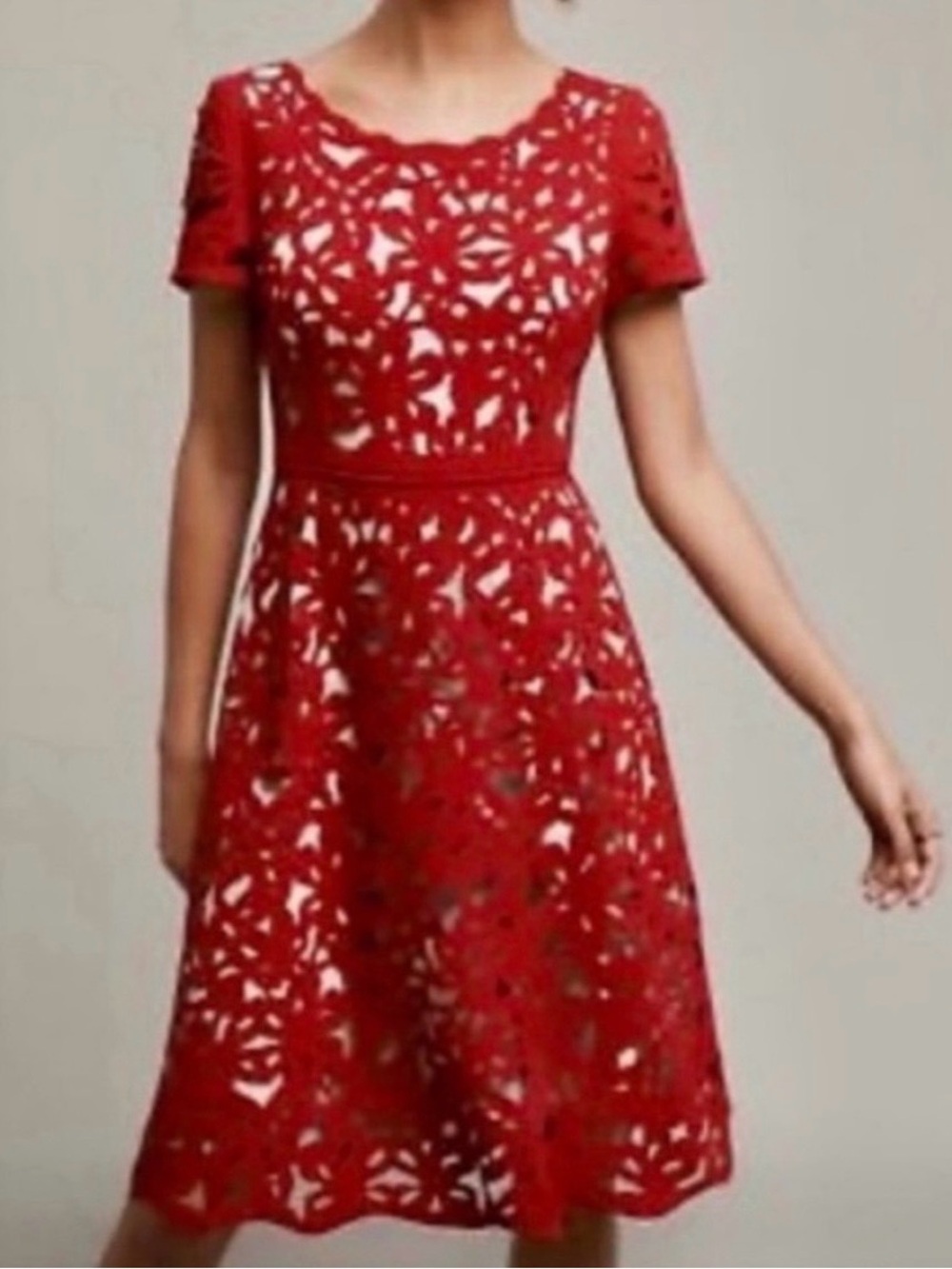 Anthropologie Moulinette Soeurs Red Laser Cut Dress